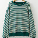  Angie Stripe Loose Drop Shoulder Long Sleeve Top