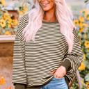  Angie Stripe Loose Drop Shoulder Long Sleeve Top