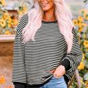 Black Stripe XXL Angie Stripe Loose Drop Shoulder Long Sleeve Top