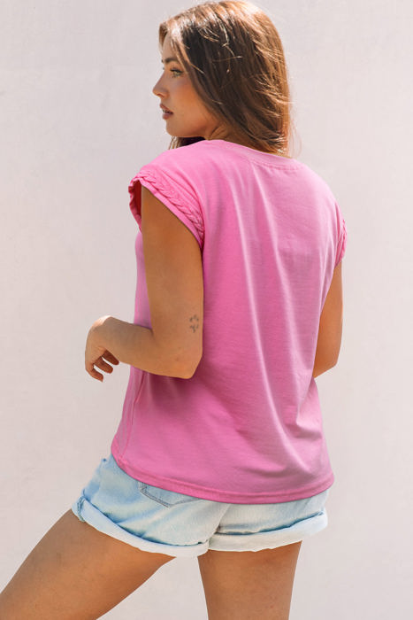 Anika Braided Cap Sleeve Crew Neck Top