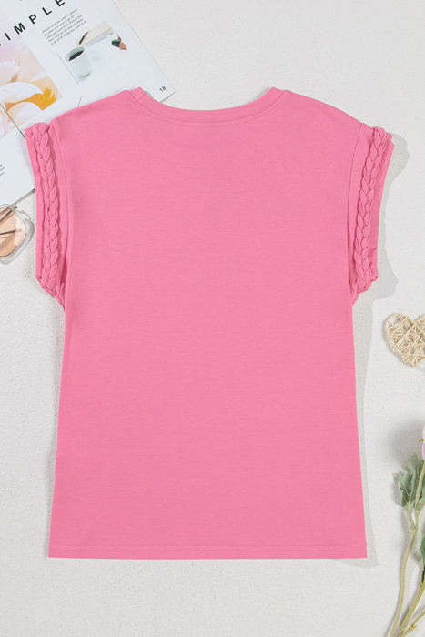Anika Braided Cap Sleeve Crew Neck Top