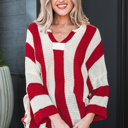 Red Stripe Medium Anika Colorblock Bracelet Sleeve Sweater