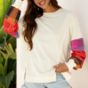  Anika Seam Patchwork top Long Sleeve Top