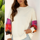 Beige XL Anika Seam Patchwork top Long Sleeve Top