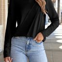 Black XL Anna Asymmetric Seam Detail Long Sleeve Top