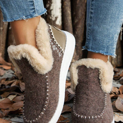 Anna Suede Stitching Plush Lined Ankle Boots