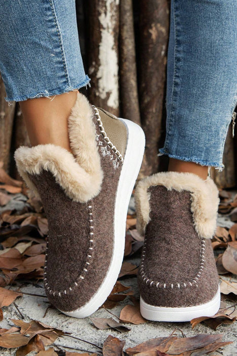 Anna Suede Stitching Plush Lined Ankle Boots