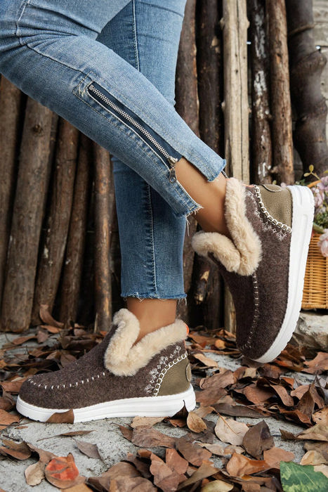 Anna Suede Stitching Plush Lined Ankle Boots