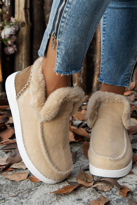 Anna Suede Stitching Plush Lined Ankle Boots