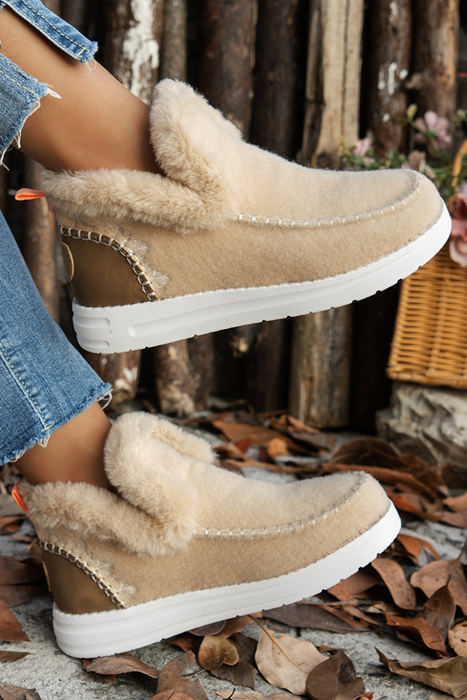Anna Suede Stitching Plush Lined Ankle Boots