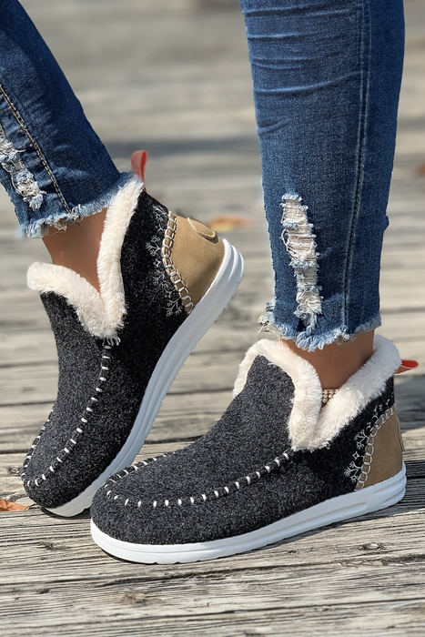 Anna Suede Stitching Plush Lined Ankle Boots