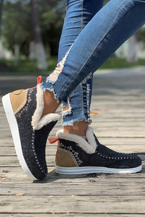 Anna Suede Stitching Plush Lined Ankle Boots