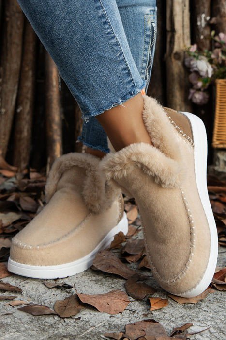 Anna Suede Stitching Plush Lined Ankle Boots