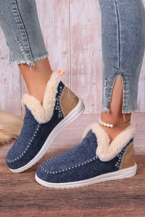 Anna Suede Stitching Plush Lined Ankle Boots