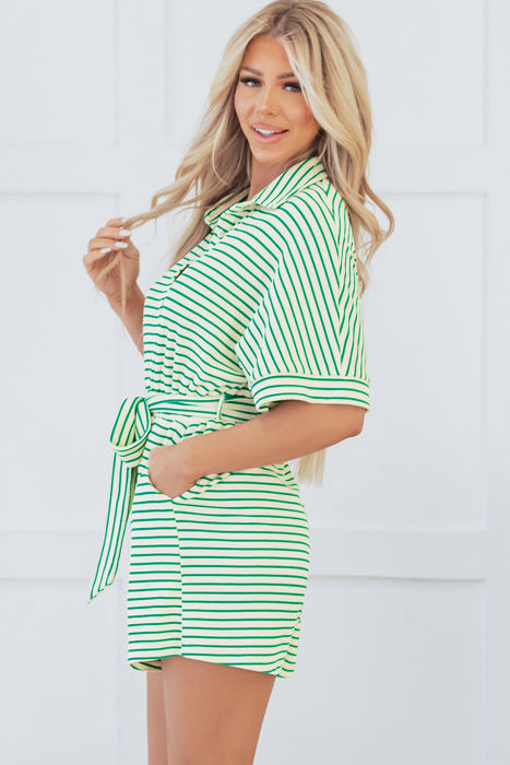 Annabelle Stripe Buttoned & Tie Romper