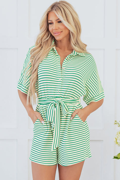 Annabelle Stripe Buttoned & Tie Romper