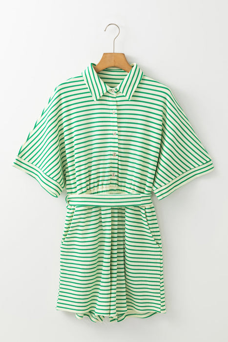 Annabelle Stripe Buttoned & Tie Romper