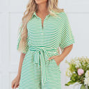 Green Stripe Large Annabelle Stripe Buttoned & Tie Romper