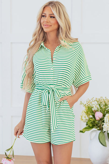 Annabelle Stripe Buttoned & Tie Romper