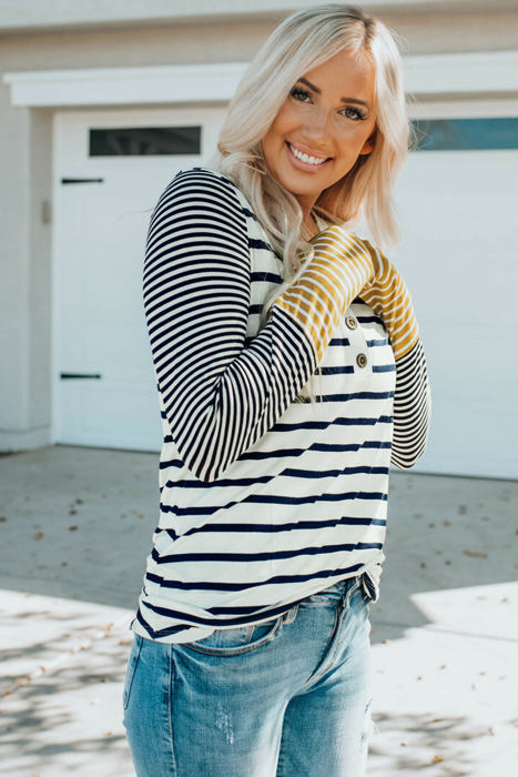 Annie Stripe Button Henley Top