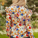  Apricot Ruffled Shoulder Long Sleeve Floral Blouse