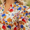  Apricot Ruffled Shoulder Long Sleeve Floral Blouse