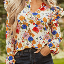  Apricot Ruffled Shoulder Long Sleeve Floral Blouse