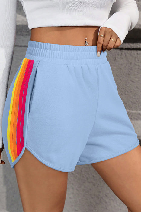 April Color Stripes Elastic High Waist Active Shorts