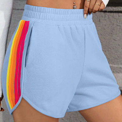 April Color Stripes Elastic High Waist Active Shorts