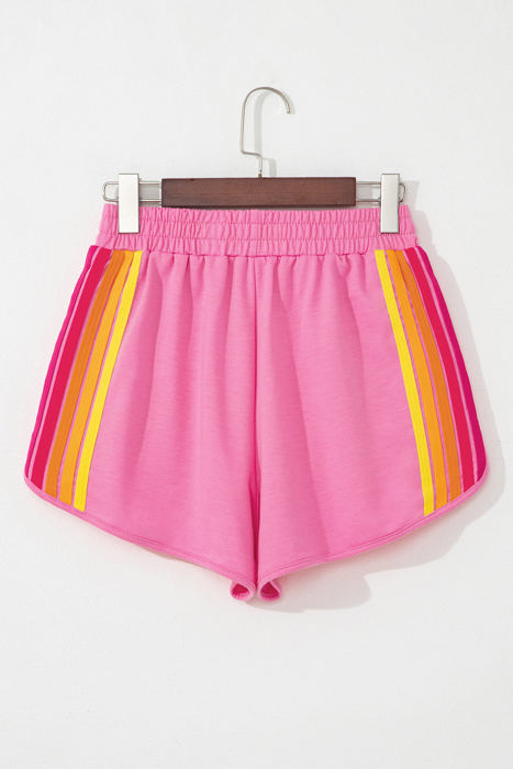 April Color Stripes Elastic High Waist Active Shorts