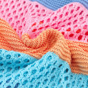  April Knitted Eyelet Colorblock Striped Half Sleeves Top