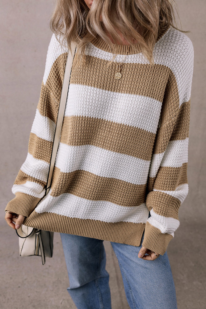 Arabella Striped Side Slit Sweater