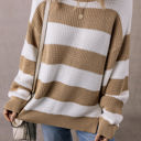 Beige Large Arabella Striped Side Slit Sweater