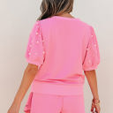  Arely Contrast Bow Trim Pearl Puff Sleeve 2pcs Set