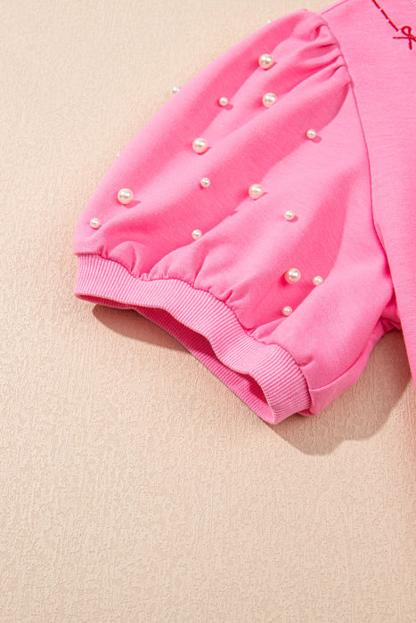 Arely Contrast Bow Trim Pearl Puff Sleeve 2pcs Set