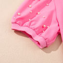  Arely Contrast Bow Trim Pearl Puff Sleeve 2pcs Set