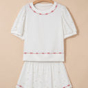 White Medium Arely Contrast Bow Trim Pearl Puff Sleeve 2pcs Set