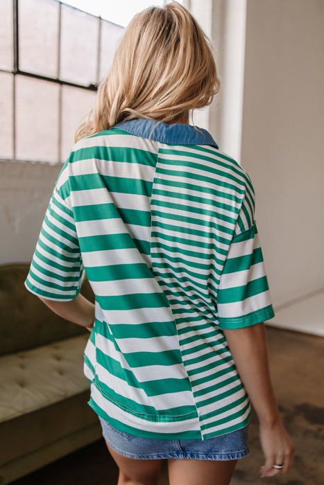 Ari Stripe Half Buttons Top