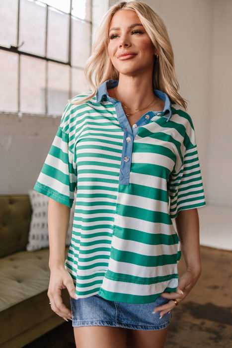 Ari Stripe Half Buttons Top