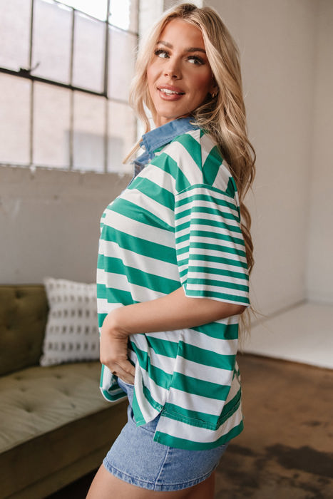 Ari Stripe Half Buttons Top