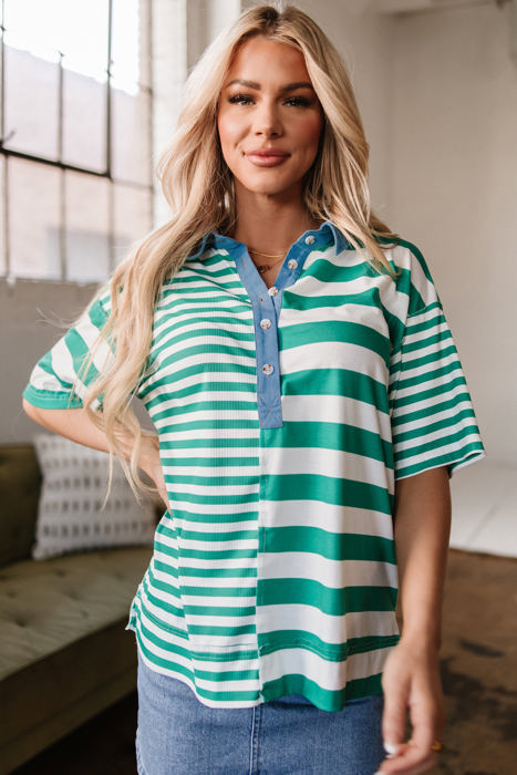 Ari Stripe Half Buttons Top