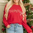 Fiery Red XXL Aria Beaded Merry Casual Sweater