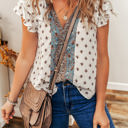  Aria Boho Pattern Ruffled Sleeve V Neck Buttoned Blouse