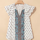  Aria Boho Pattern Ruffled Sleeve V Neck Buttoned Blouse