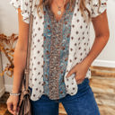 White Small Aria Boho Pattern Ruffled Sleeve V Neck Buttoned Blouse