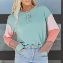  Aria Knit Colorblock Henley Top