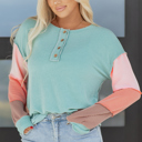  Aria Knit Colorblock Henley Top
