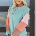  Aria Knit Colorblock Henley Top