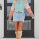  Aria Knit Colorblock Henley Top