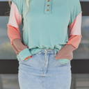  Aria Knit Colorblock Henley Top